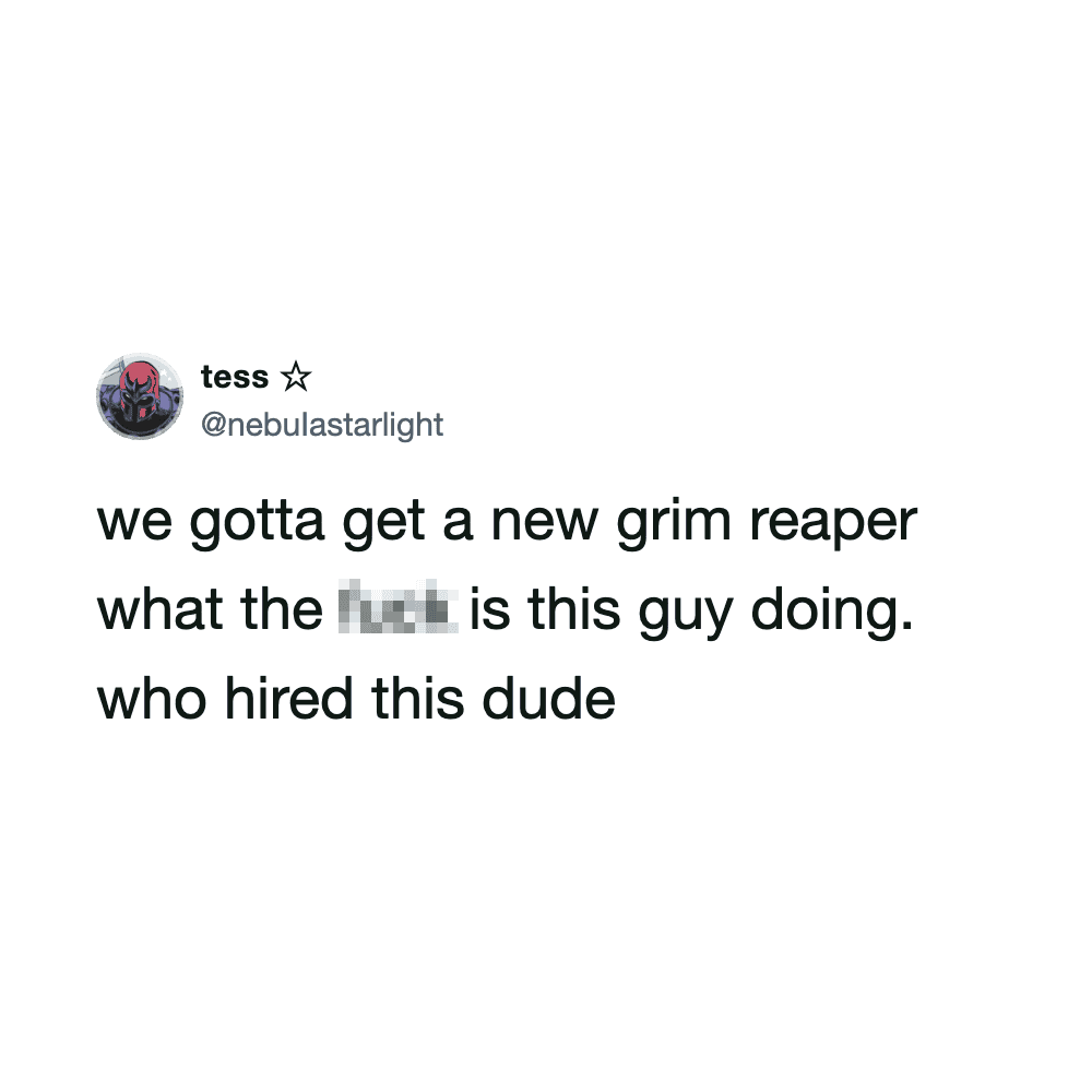 Twitter post about a grim reaper and a hired guy.