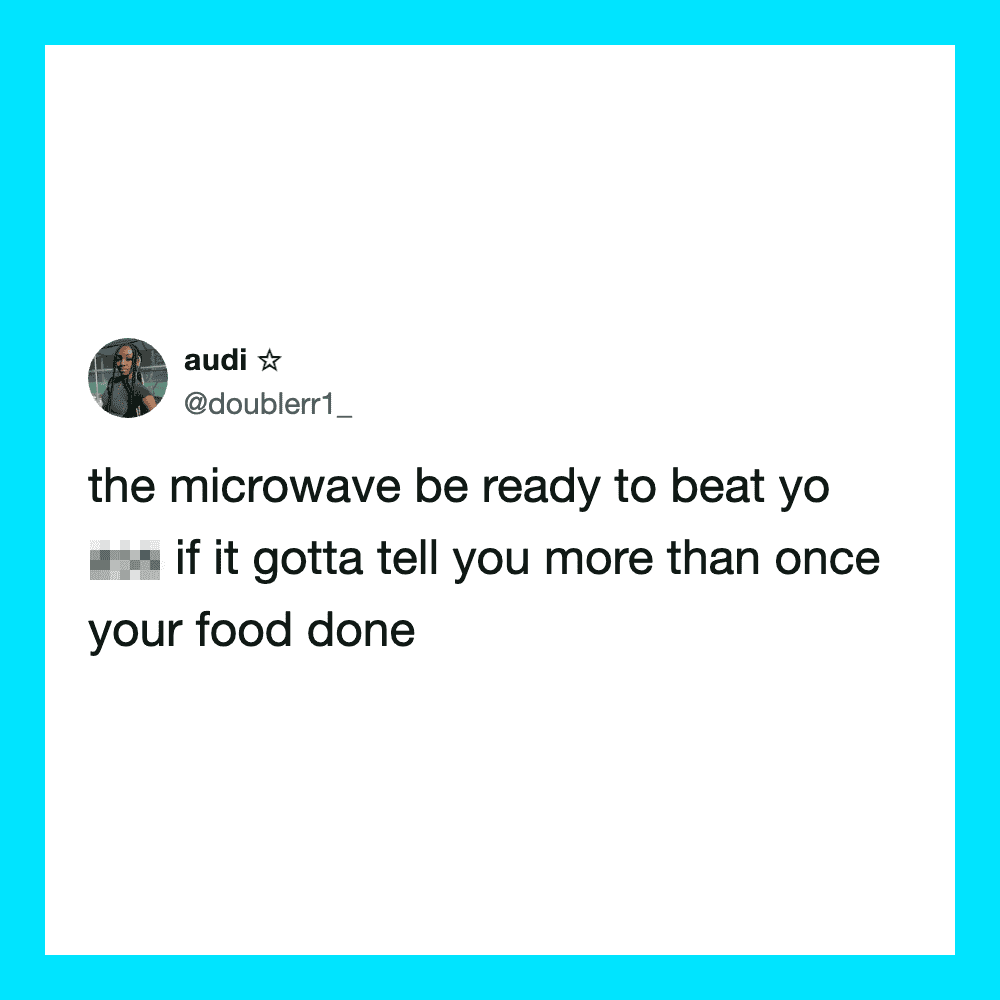Tweet about microwave readiness and food,.