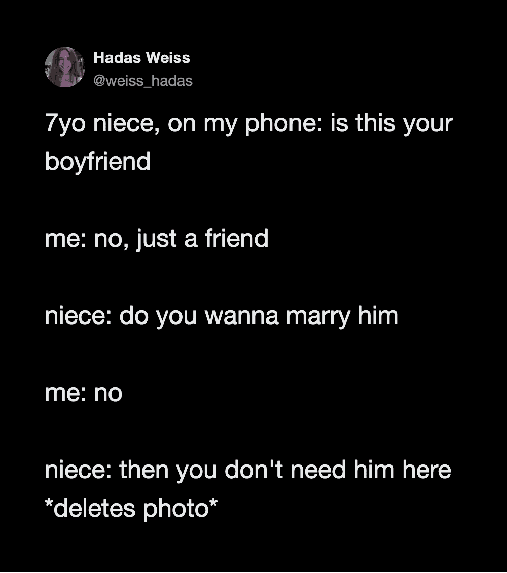 Twitter conversation about a niece asking to marry her friend's boyfriend.