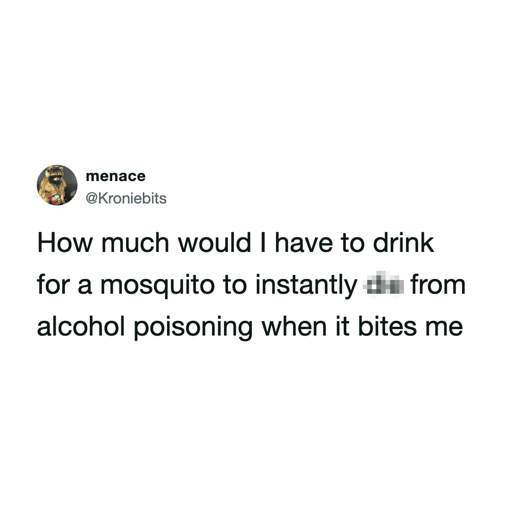 Twitter post by menace asking about drinking to prevent mosquito bites.
