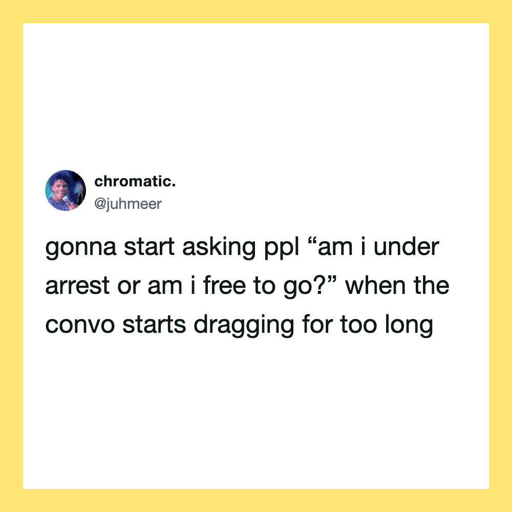 Tweet by chromatic about asking if under arrest or free to go.