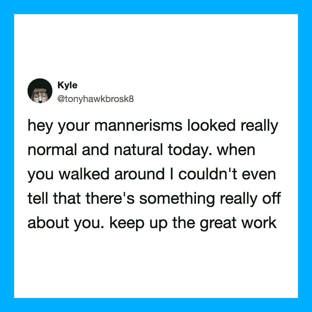 Twitter post by Kyle: 'hey your mannerisms looked really normal and natural today. when you walked I.