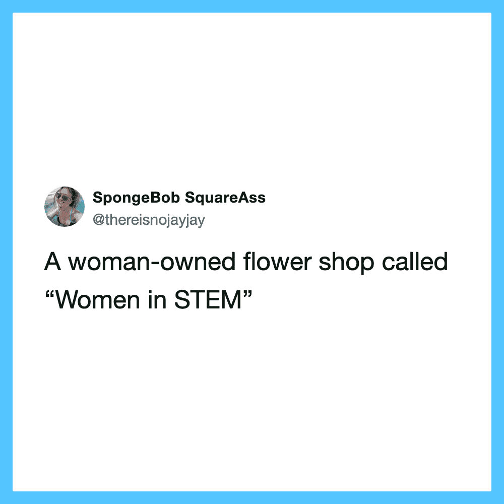 A tweet about a woman-owned flower shop called 'Women in STEM'.