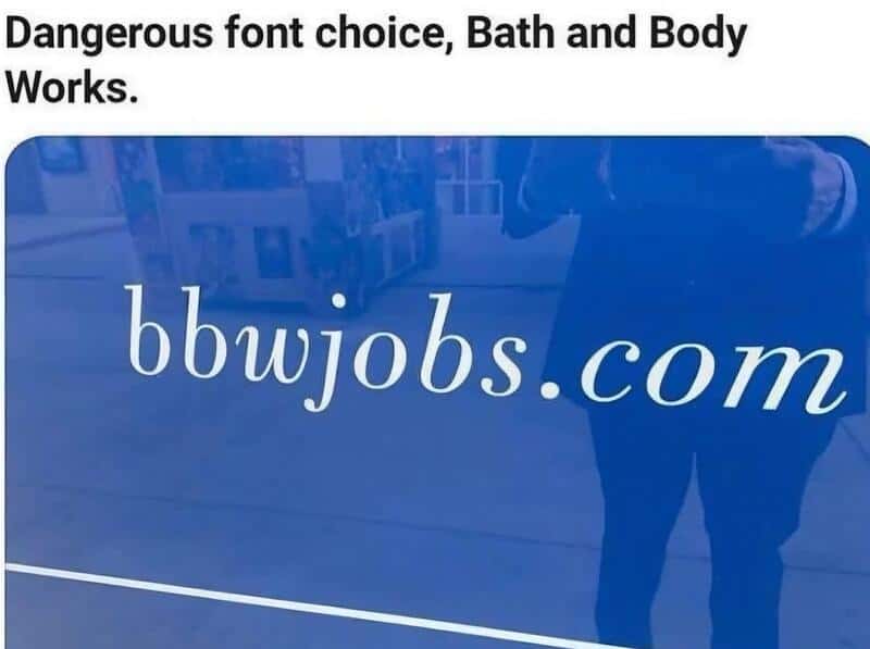 Bbwjobs.com website with text about font choice and bath and body works.