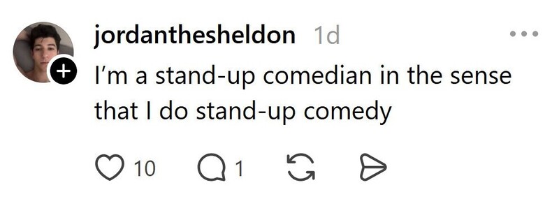 I'm a stand-up comedian in the sense that I do stand-up comedy.