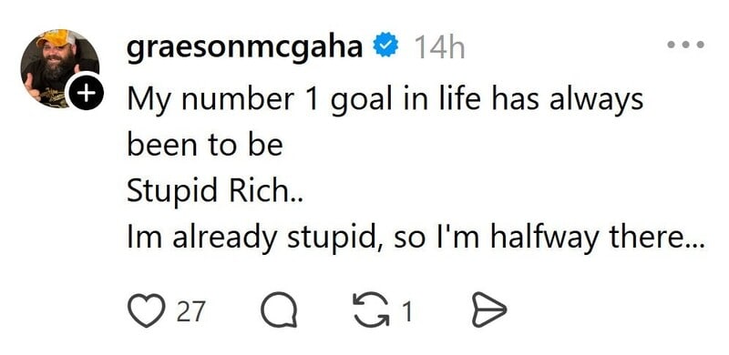 Instagram post by graesonmcgaha about being stupid and halfway there.