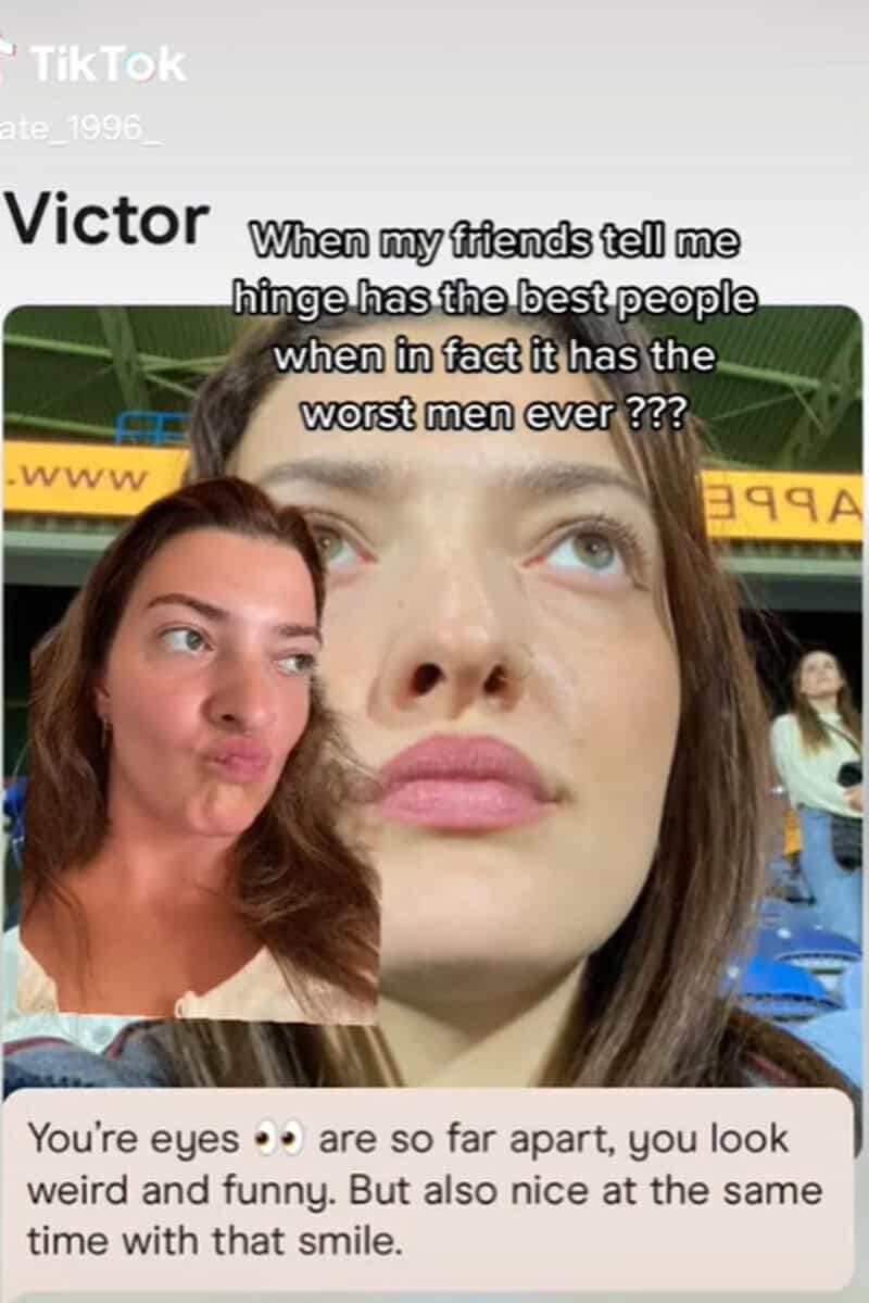 TikTok meme with two women, one with a serious face and the other making a funny face.