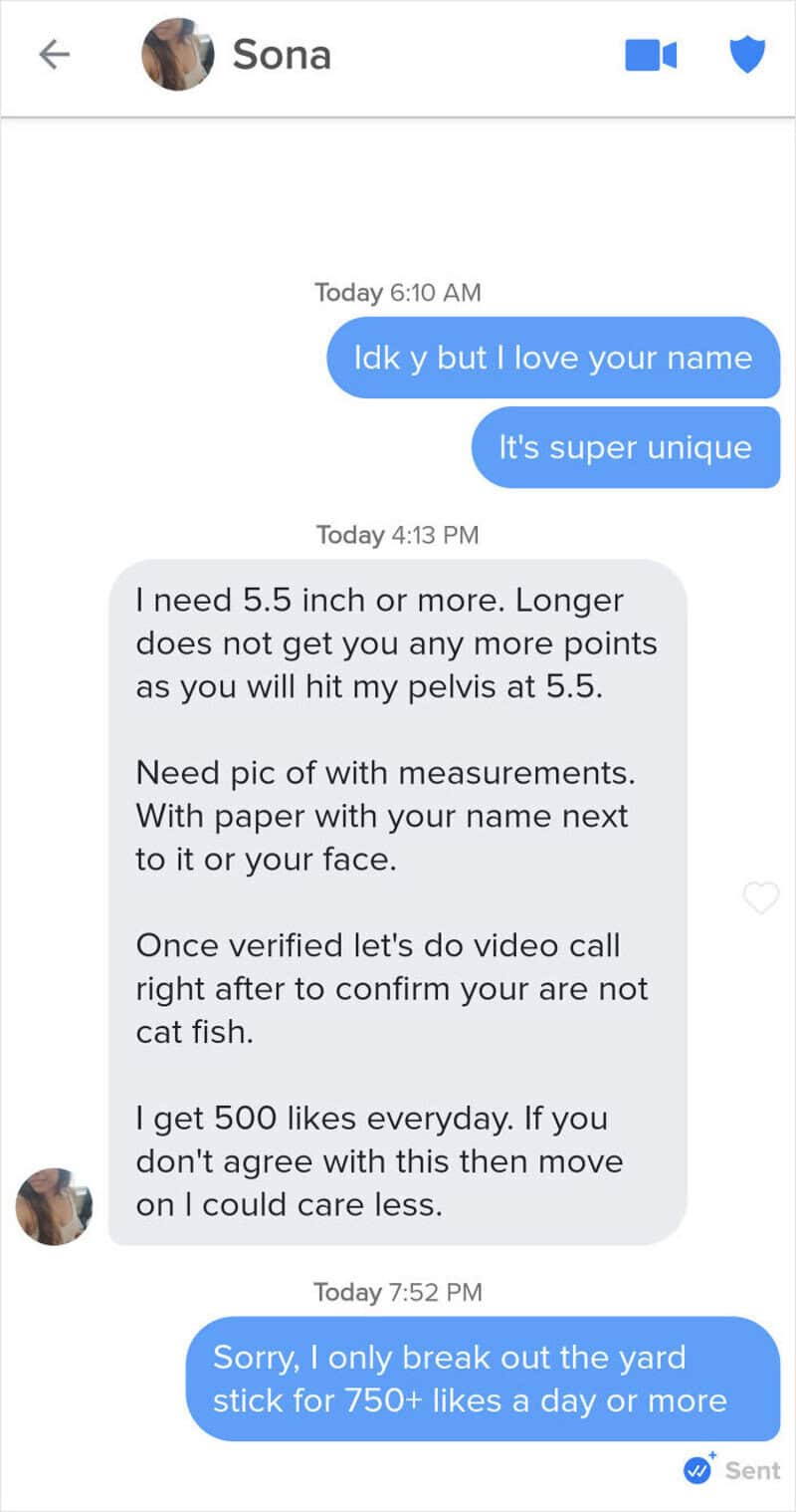 Screenshot of a dating app chat discussing height, measurements, and likes.