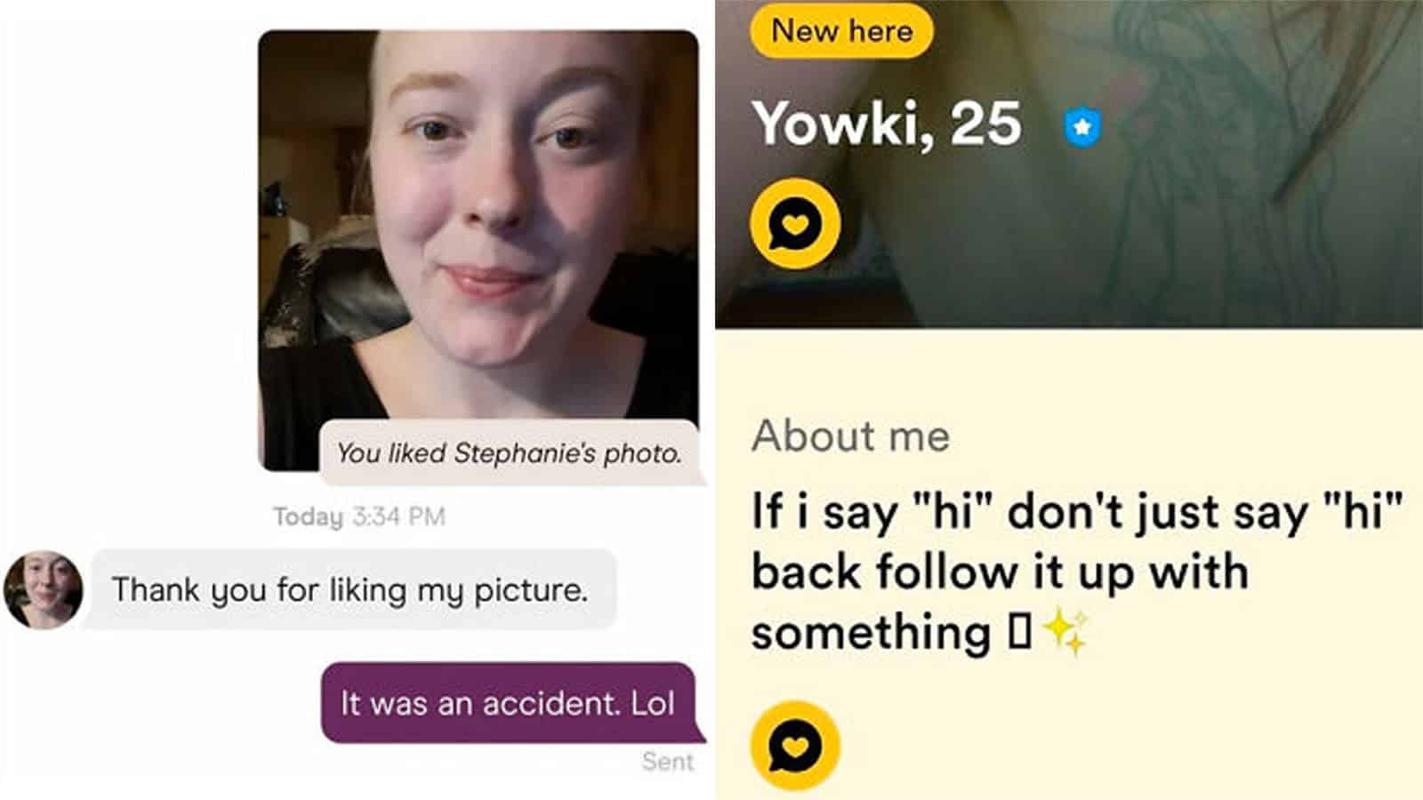 Screenshot of a dating app profile for Wowki, 25, with a bio about saying hi.