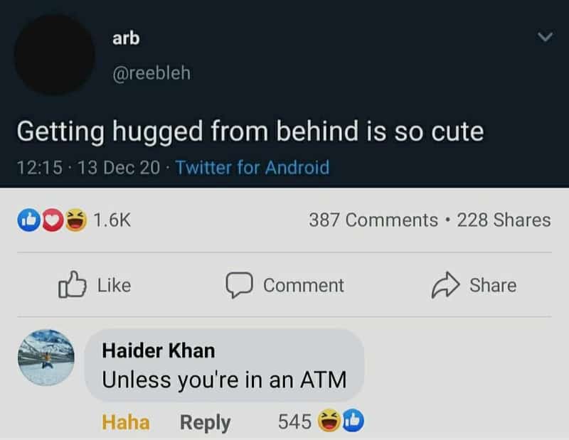 Getting hugged from behind is so cute.