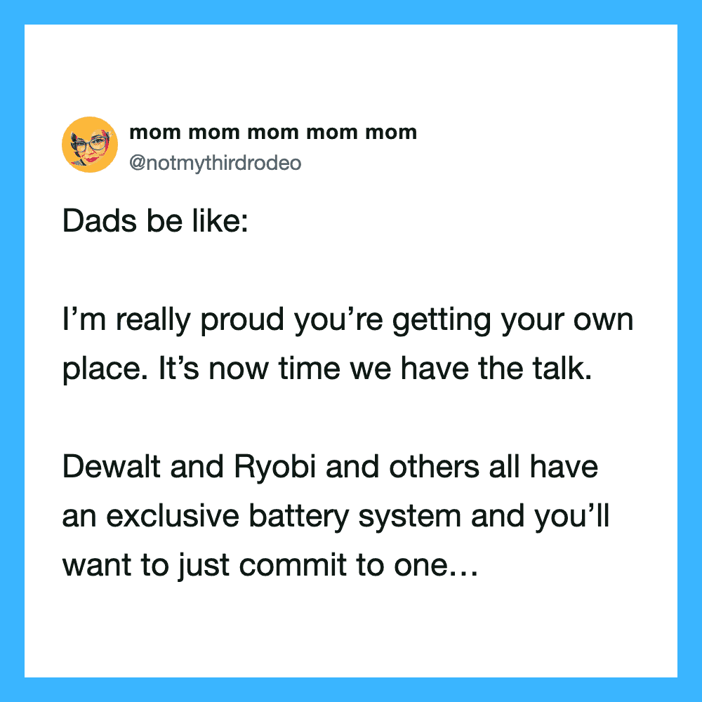 Dad tweets about proud dads and exclusive battery systems for kids.