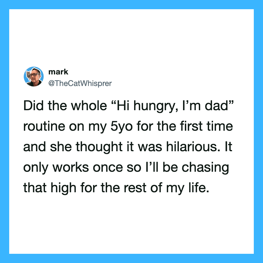 Twitter post by mark about a humorous dad routine at age 5.