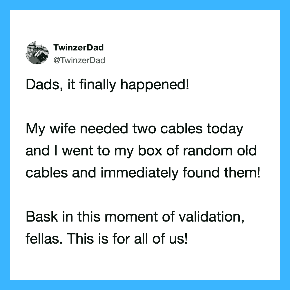 Dad tweets about finding two cables for his wife in his old cable box.