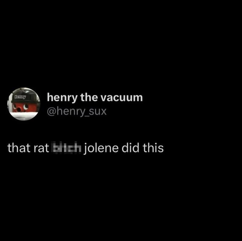 Twitter post by henry the vacuum about a rat and Jolene.
