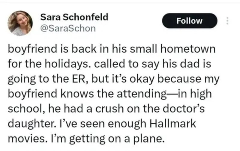 Tweet about boyfriend returning home for holidays and his dad going to ER.