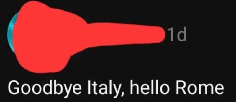 Red heart with text '1d Goodbye Italy, hello Rome'.