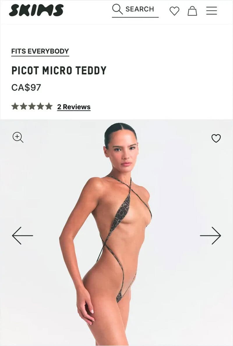 Model in leopard print SKIMS micro teddy with thin straps and cutouts.