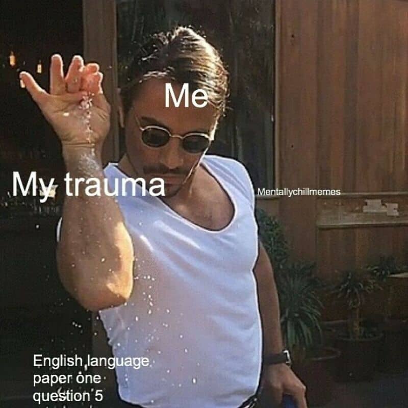 Me and my trauma, with labels on the image.