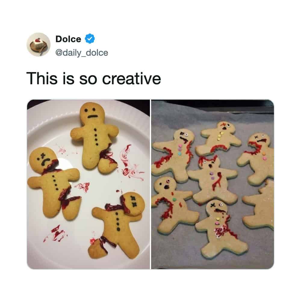 Creative cookies shaped like gingerbread men with unique decorations.