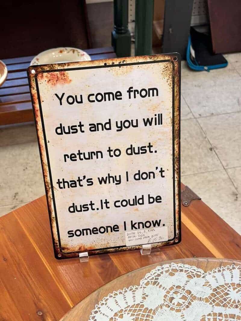 'You come from dust and you will return to dust. That's why I don't dust. It could be a.