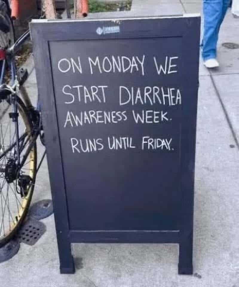 Signboard about diarrhea awareness week starting Monday and running until Friday.