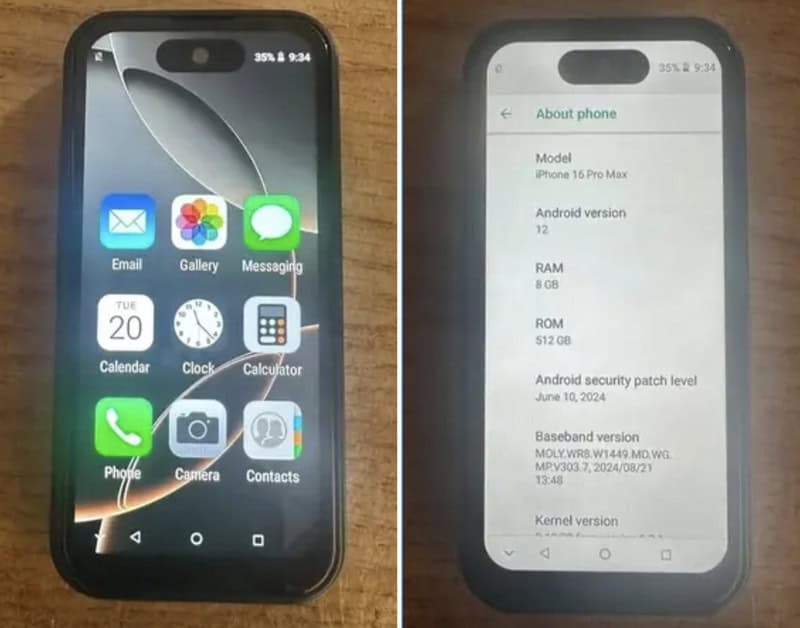 Two smartphones side by side, one with a cracked screen, the other showing phone info.