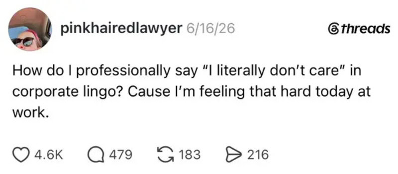How do I professionally say 'I literally don't care' in corporate lingo?.