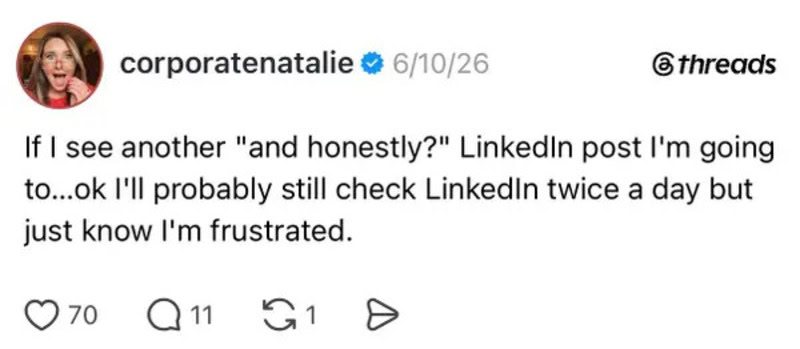 Screenshot of a social media post about LinkedIn frustrations.