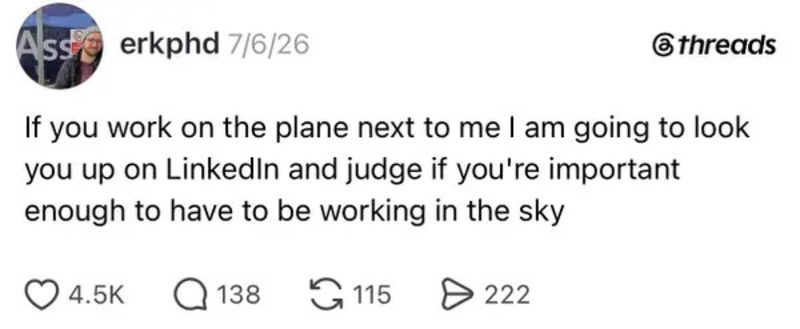 Person working on a plane, looking up at the sky, with a humorous caption.