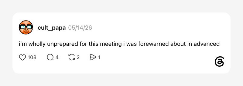 User comment about being unprepared for a meeting, mentioning advanced topics.