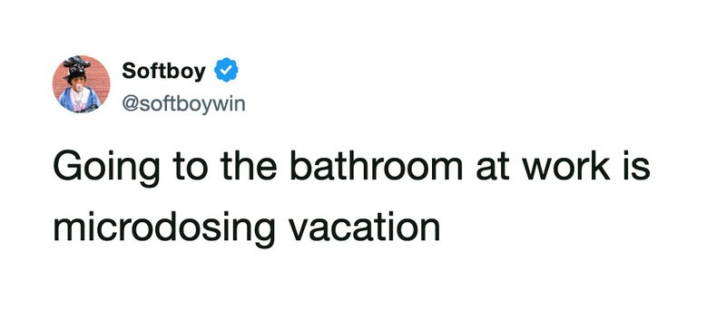 Going to the bathroom at work is microdosing vacation.