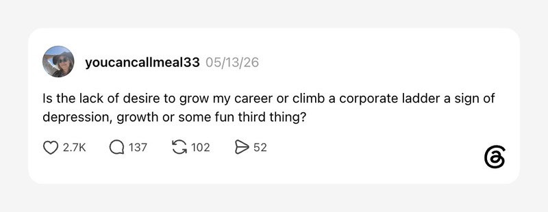 Social media post asking about career growth and depression signs.