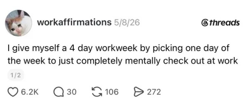 Screenshot of a social media post about a 4-day workweek plan.