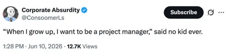 Quote about childhood aspirations to be a project manager.