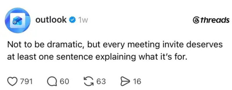 Outlook logo with a quote about meetings and communication.