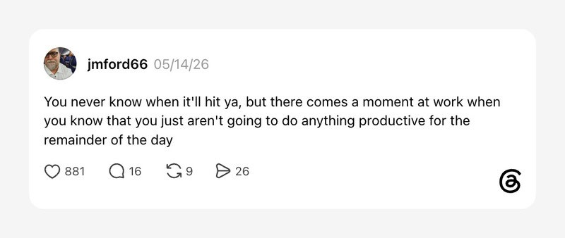 A quote about work and productivity from a social media post.