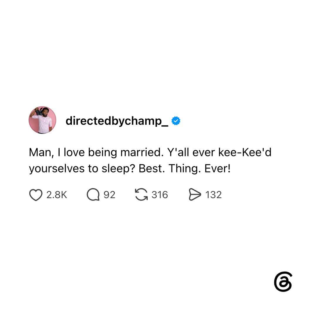 Instagram post by directedbychamp_ about marriage and sleep.