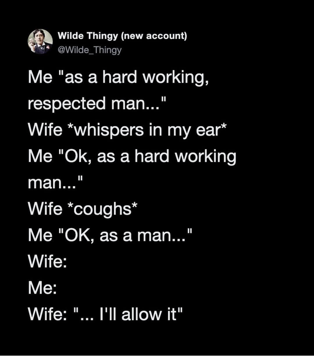 Funny post about a couple's humorous interaction involving whispering and coughing.