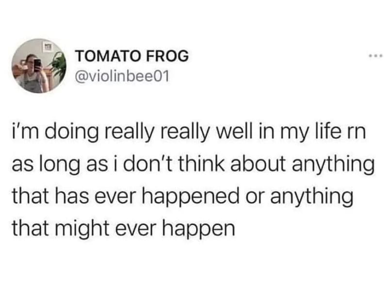 Twitter post by TOMATO FROG about feeling good in life.