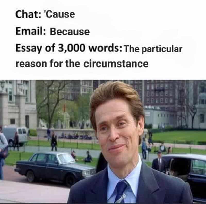 Man in suit smiling outdoors with text about cause, email, and essay.