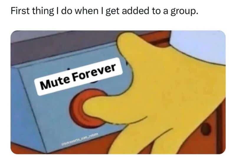 Yellow hand pressing a button labeled 'Mute Forever' in a cartoon style.