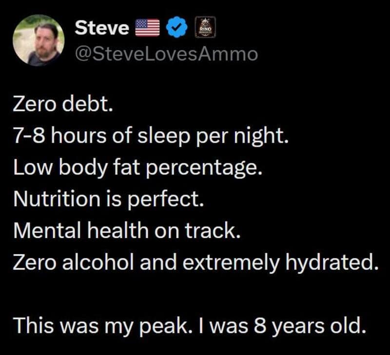 Steve's social media post about his healthy lifestyle at age 8.