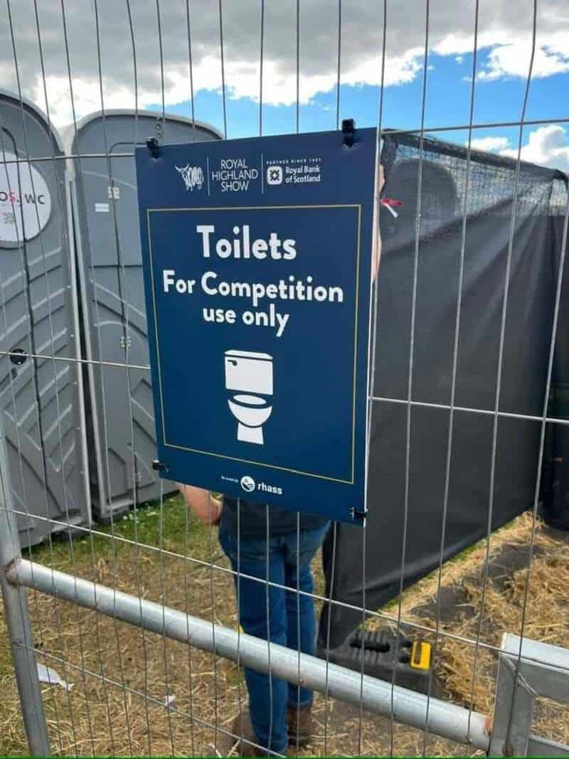 Sign for toilets for competition use only at Royal Highland Show.