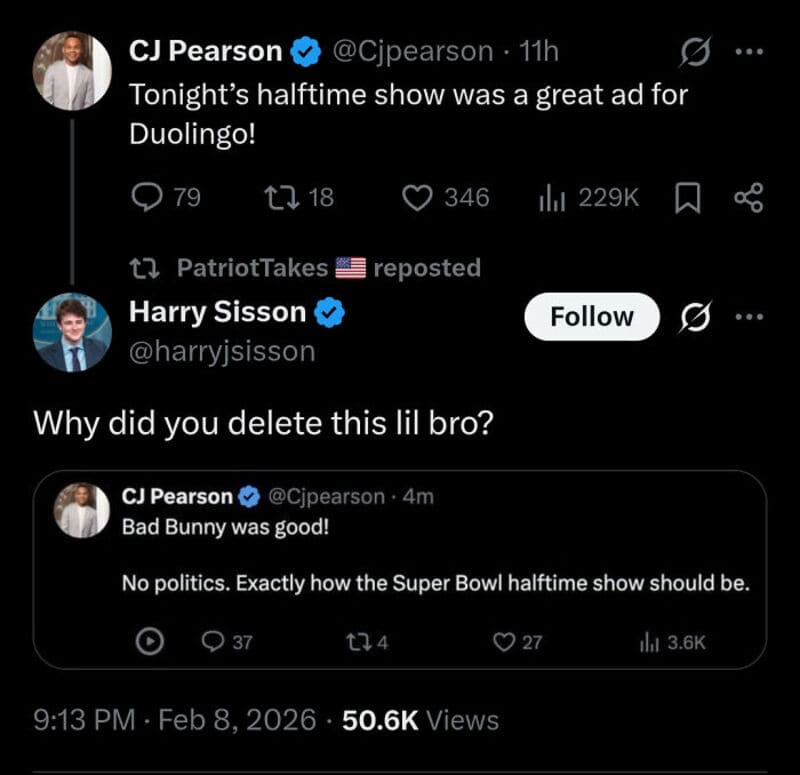 Twitter exchange about Super Bowl halftime show and Bunny,.