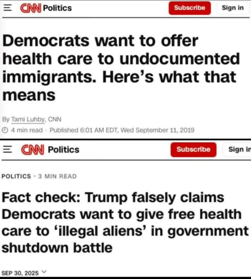 Two CNN news headlines about Democrats and healthcare, with red subscribe buttons.