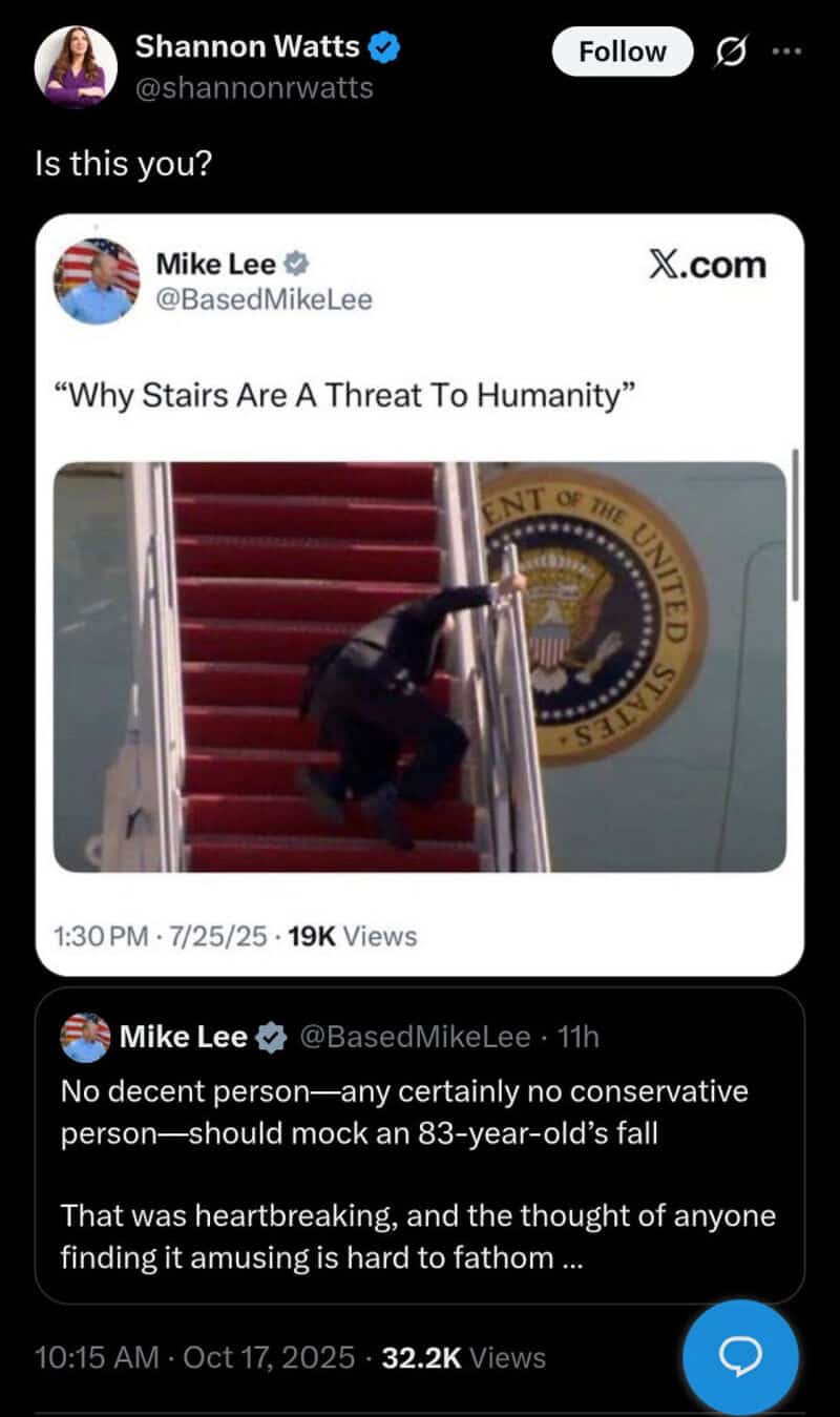 Person falling down stairs with the US President seal in the background.