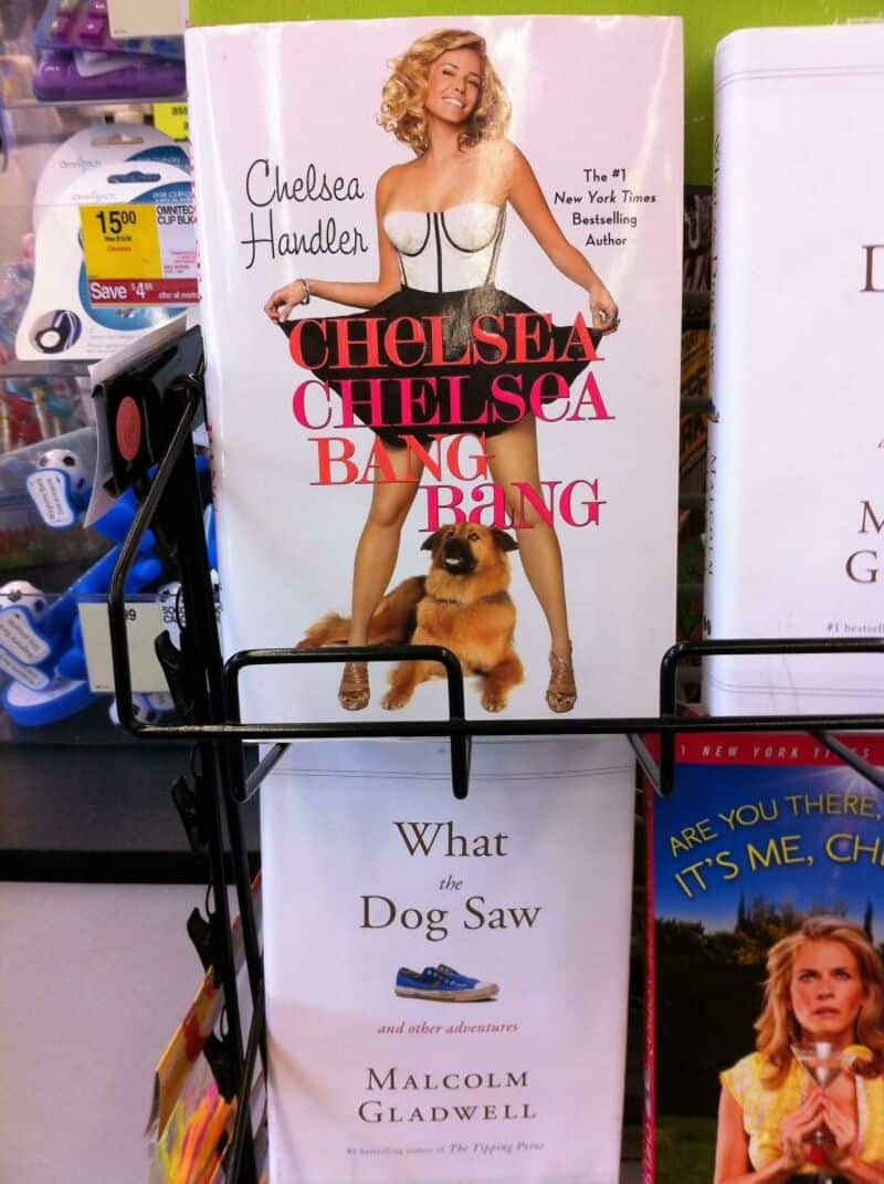 Book cover of Chelsea Chelsea Bang Bang by Chelsea Handler with a woman and a dog.