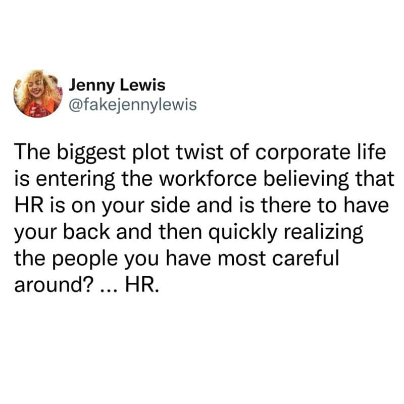 Tweet by Jenny Lewis about HR and workforce beliefs.