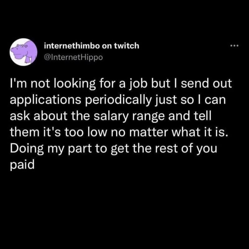 Twitter post about sending applications to ask about salary range.