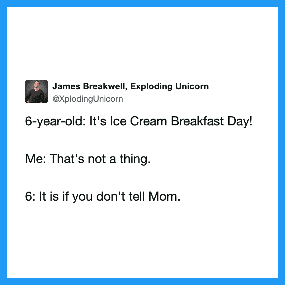 Twitter post about ice cream breakfast day with a humorous conversation.